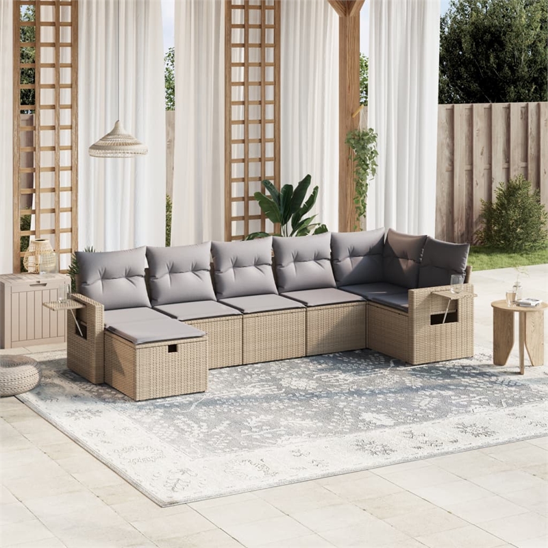 Afuera Living Contemporary 7 Piece Poly Rattan Sofa Set in Beige