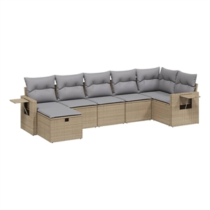 Afuera Living Contemporary 7 Piece Poly Rattan Sofa Set in Beige