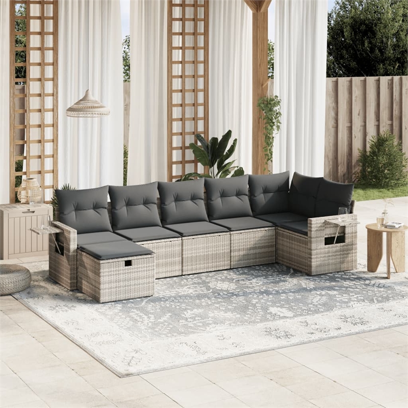 Afuera Living Contemporary 7 Piece Poly Rattan Large Sofa Set in Gray
