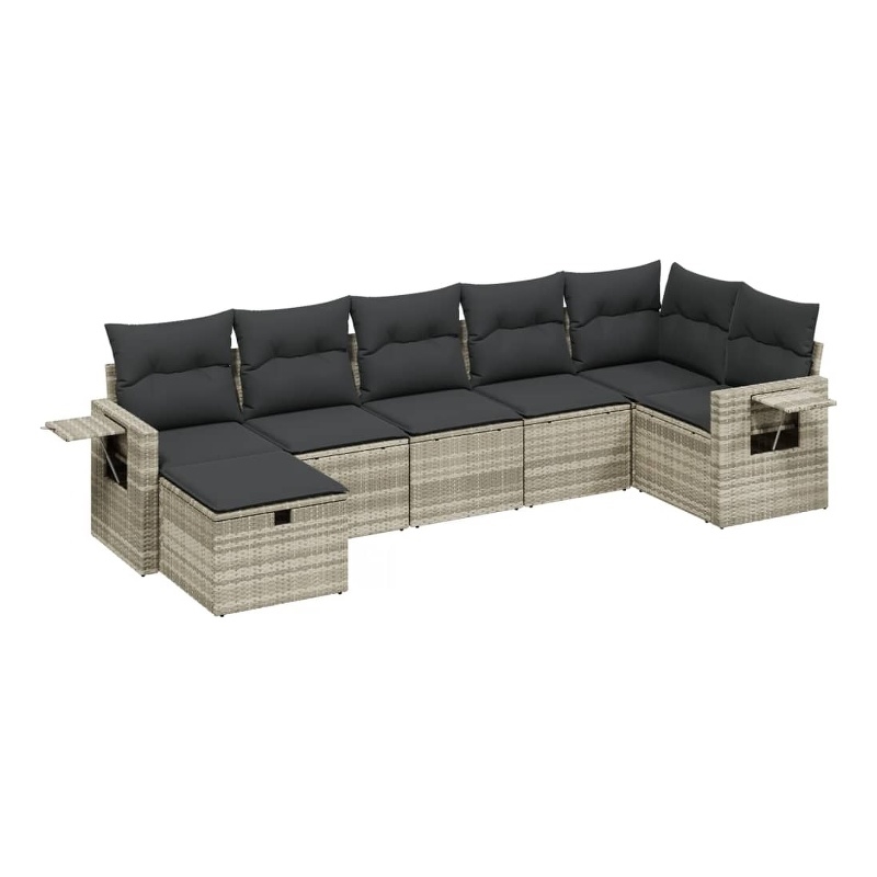 Afuera Living Contemporary 7 Piece Poly Rattan Large Sofa Set in Gray