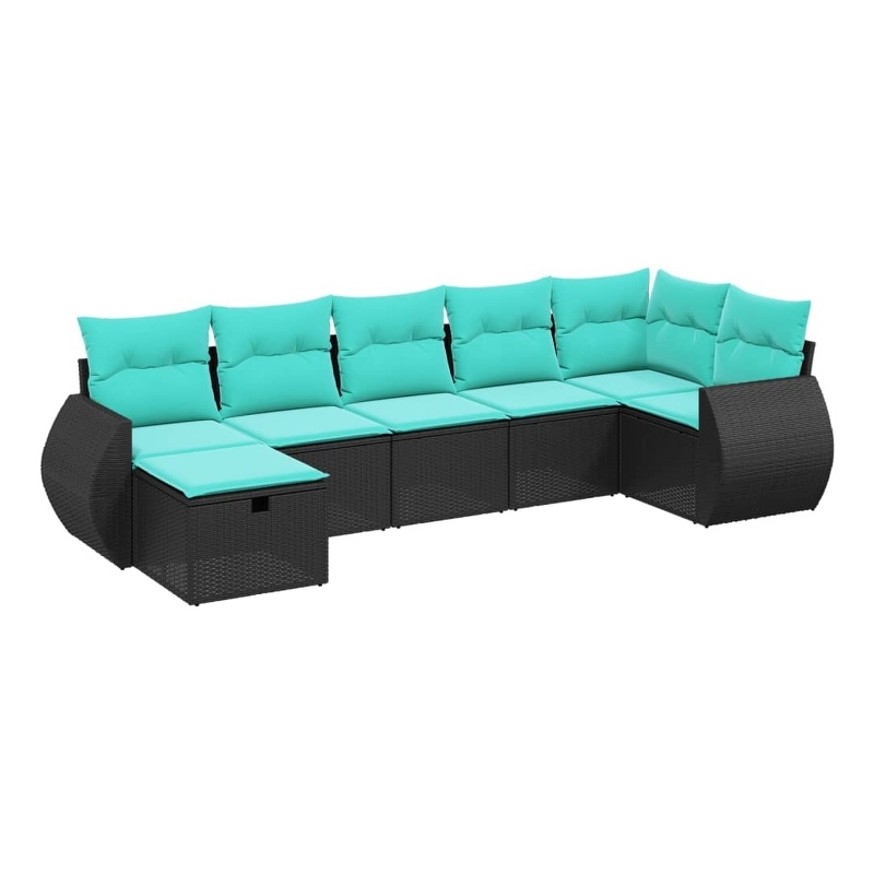Afuera Living Contemporary 7 Piece Poly Rattan Large Sofa Set in Black