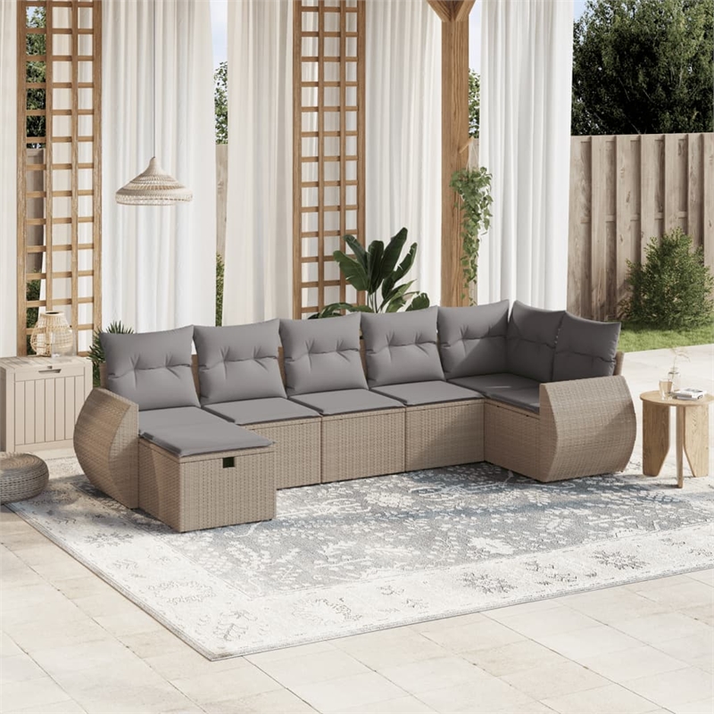 Afuera Living Contemporary 7 Piece Poly Rattan Large Sofa Set in Beige
