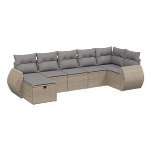 Afuera Living Contemporary 7 Piece Poly Rattan Large Sofa Set in Beige