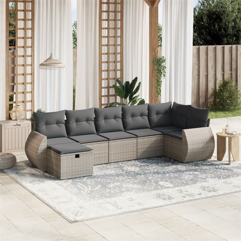 Afuera Living Contemporary 7 Piece Poly Rattan Medium Sofa Set in Gray