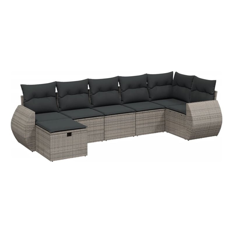 Afuera Living Contemporary 7 Piece Poly Rattan Medium Sofa Set in Gray