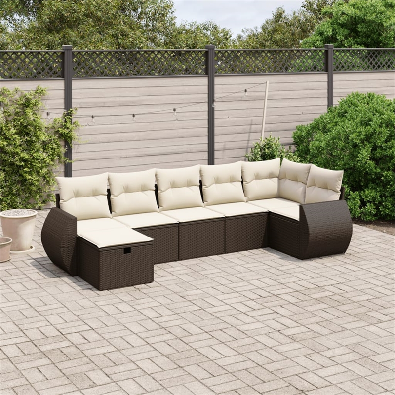 Afuera Living Contemporary 7 Piece Poly Rattan Large Sofa Set in Brown