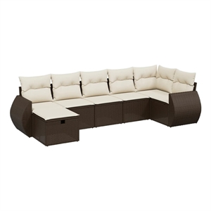 Afuera Living Contemporary 7 Piece Poly Rattan Large Sofa Set in Brown