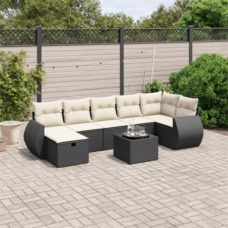Afuera Living Contemporary 8 Piece Poly Rattan Small Sofa Set in Black