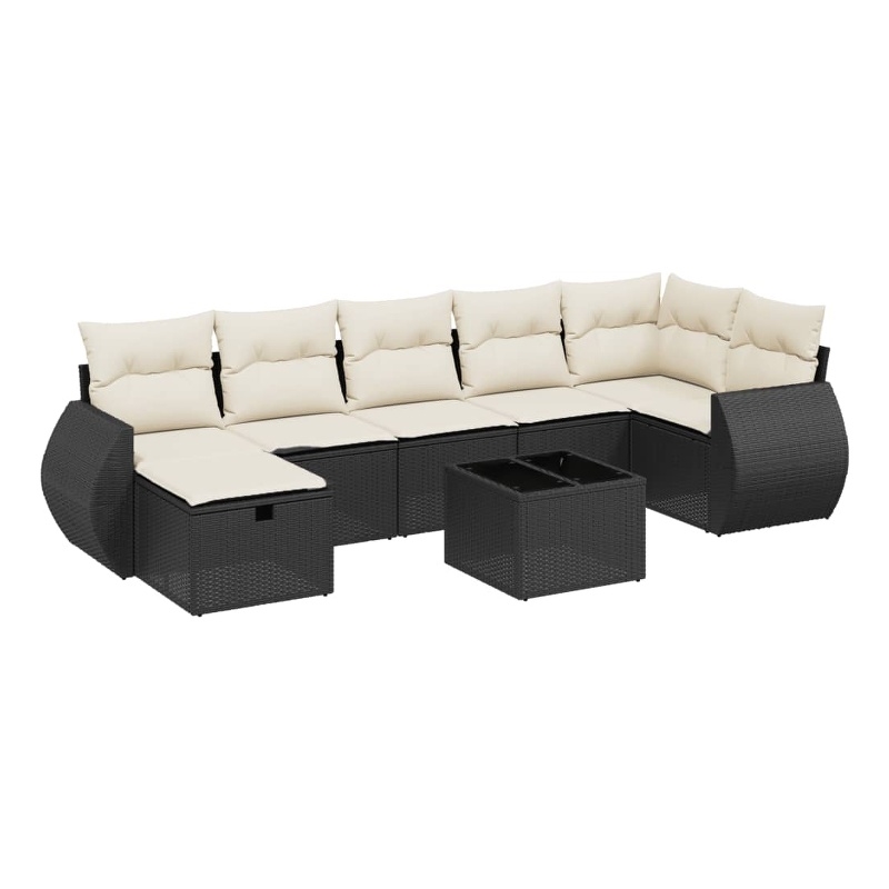 Afuera Living Contemporary 8 Piece Poly Rattan Small Sofa Set in Black