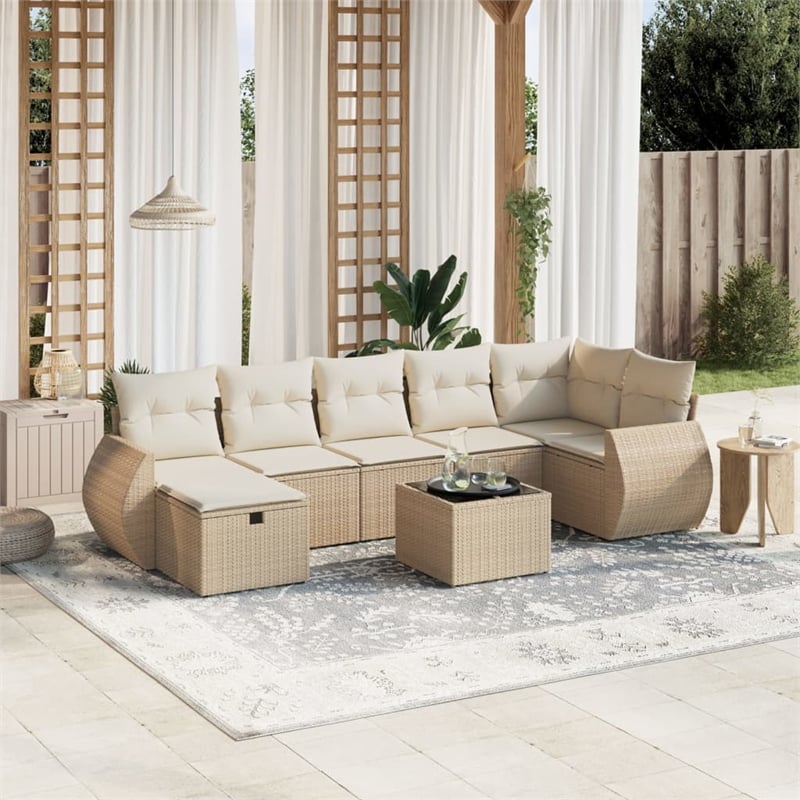 Afuera Living Contemporary 8 Piece Poly Rattan Small Sofa Set in Beige