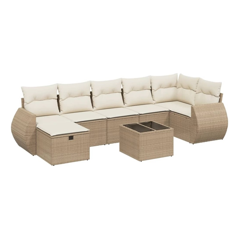 Afuera Living Contemporary 8 Piece Poly Rattan Small Sofa Set in Beige