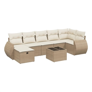 Afuera Living Contemporary 8 Piece Poly Rattan Small Sofa Set in Beige