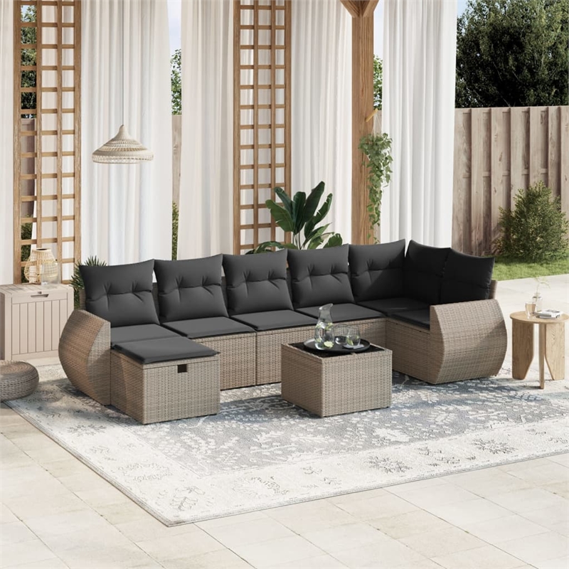Afuera Living Contemporary 8 Piece Poly Rattan Sofa Set in Gray