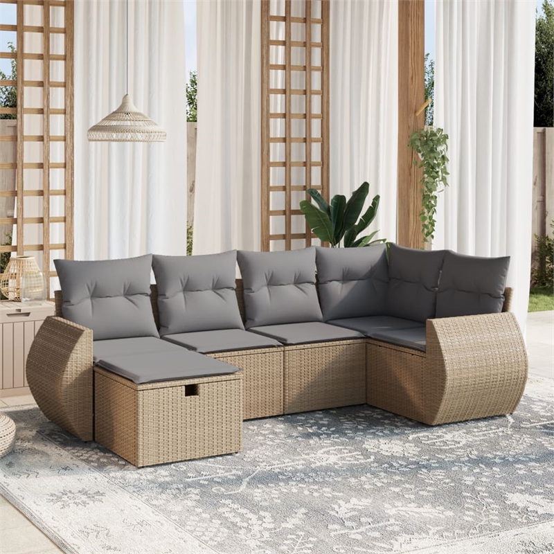 Afuera Living Contemporary 6 Piece Poly Rattan Large Sofa Set in Beige