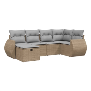Afuera Living Contemporary 6 Piece Poly Rattan Large Sofa Set in Beige