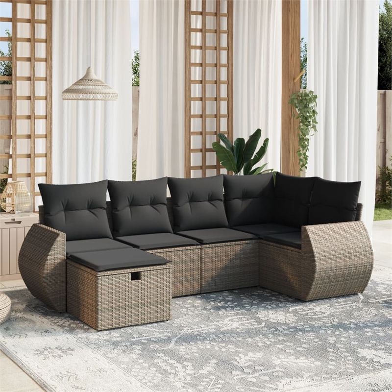 Afuera Living Contemporary 6 Piece Poly Rattan Large Sofa Set in Gray