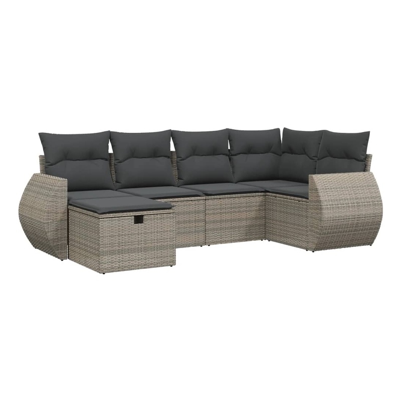 Afuera Living Contemporary 6 Piece Poly Rattan Large Sofa Set in Gray