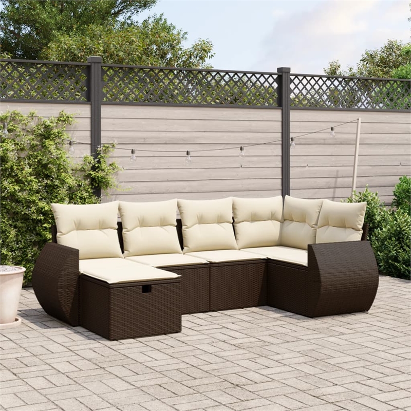 Afuera Living Contemporary 6 Piece Poly Rattan Sofa Set in Brown