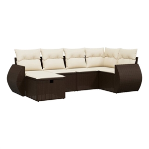 Afuera Living Contemporary 6 Piece Poly Rattan Sofa Set in Brown