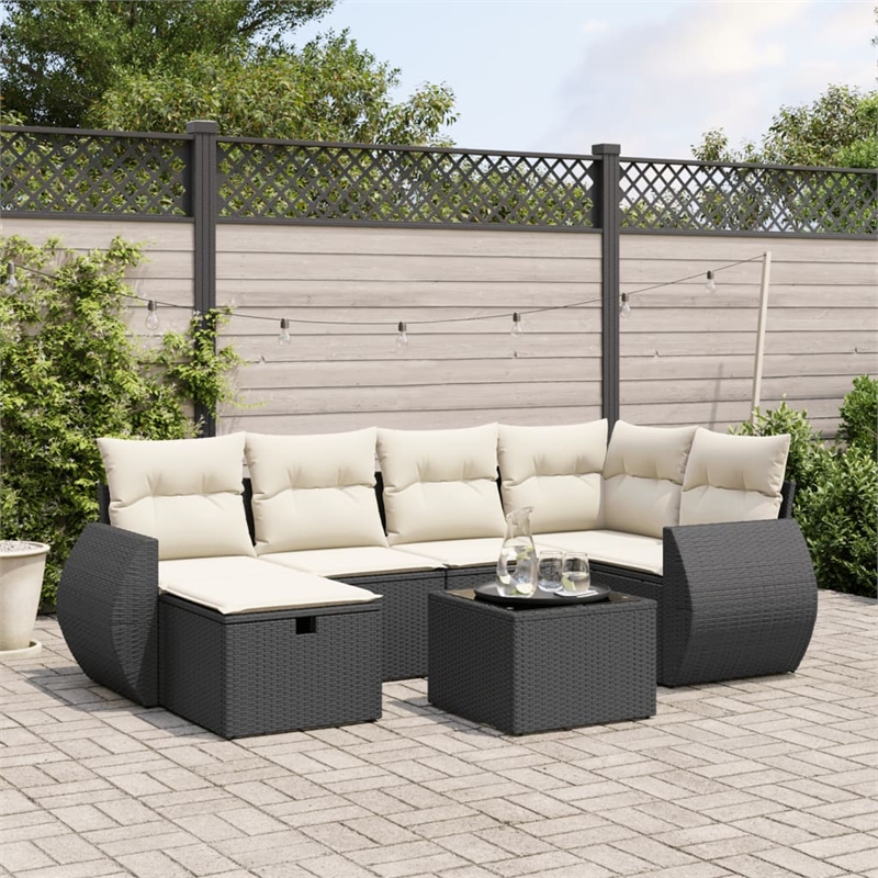 Afuera Living Contemporary 7 Piece Poly Rattan Large Sofa Set in Black
