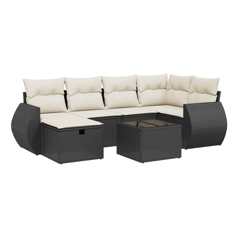Afuera Living Contemporary 7 Piece Poly Rattan Large Sofa Set in Black