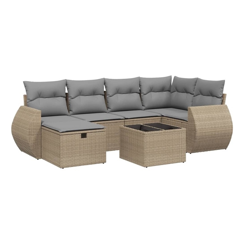 Afuera Living Contemporary 7 Piece Poly Rattan Medium Sofa Set in Beige
