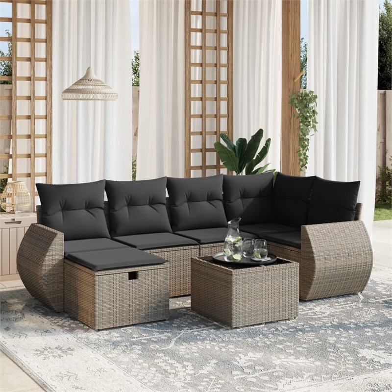 Afuera Living Contemporary 7 Piece Poly Rattan Sofa Set in Gray