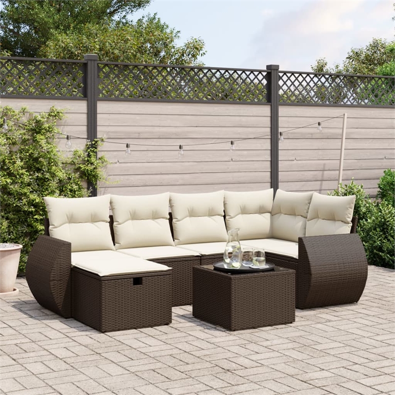 Afuera Living Contemporary 7 Piece Poly Rattan Large Sofa Set in Brown