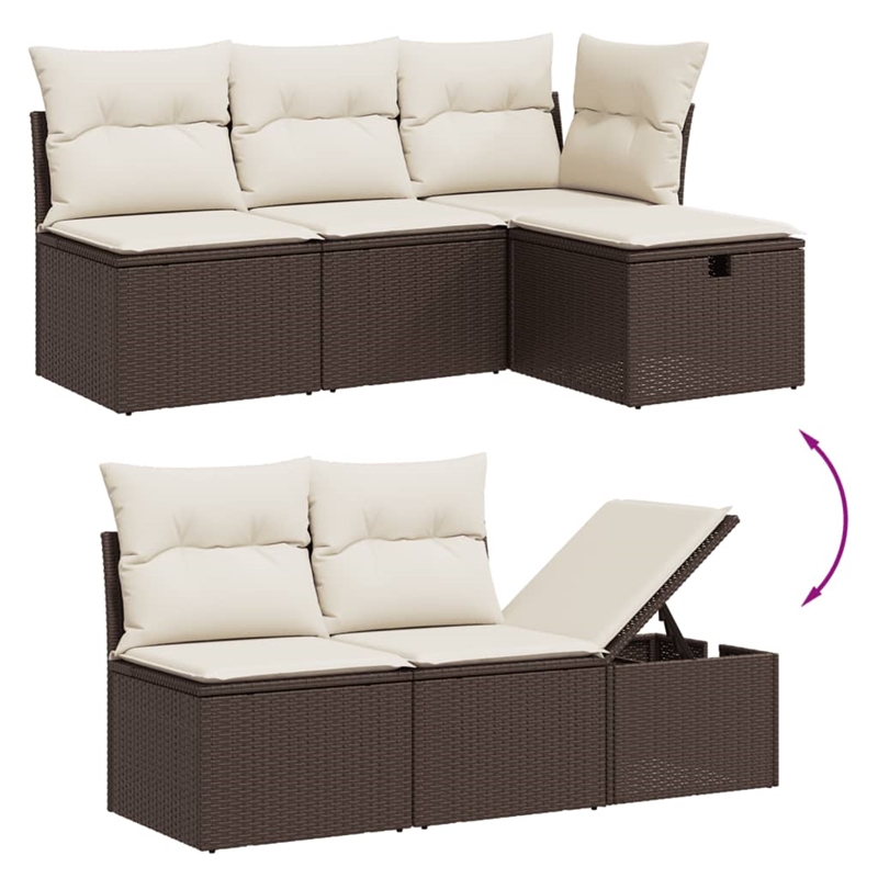 Afuera Living Contemporary 7 Piece Poly Rattan Large Sofa Set in Brown
