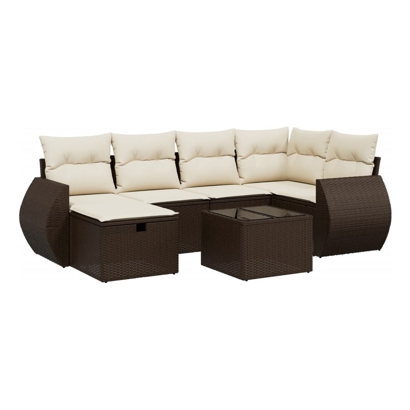 Afuera Living Contemporary 7 Piece Poly Rattan Large Sofa Set in Brown