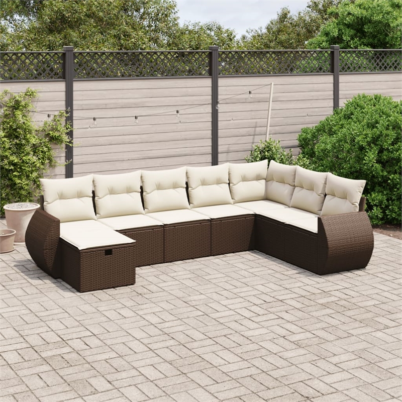Afuera Living Contemporary 8 Piece Poly Rattan Large Sofa Set in Brown
