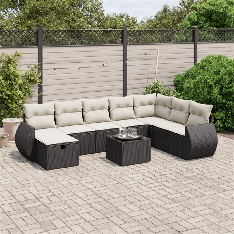 Afuera Living Contemporary 9 Piece Poly Rattan Sofa Set in Black