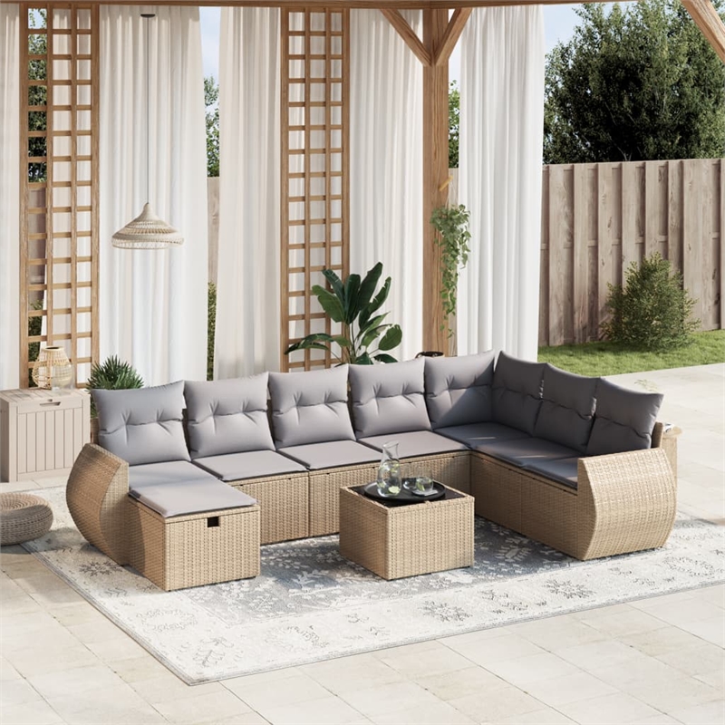 Afuera Living 9 Piece Poly Rattan Small Sofa Set with Removable Covers in Beige
