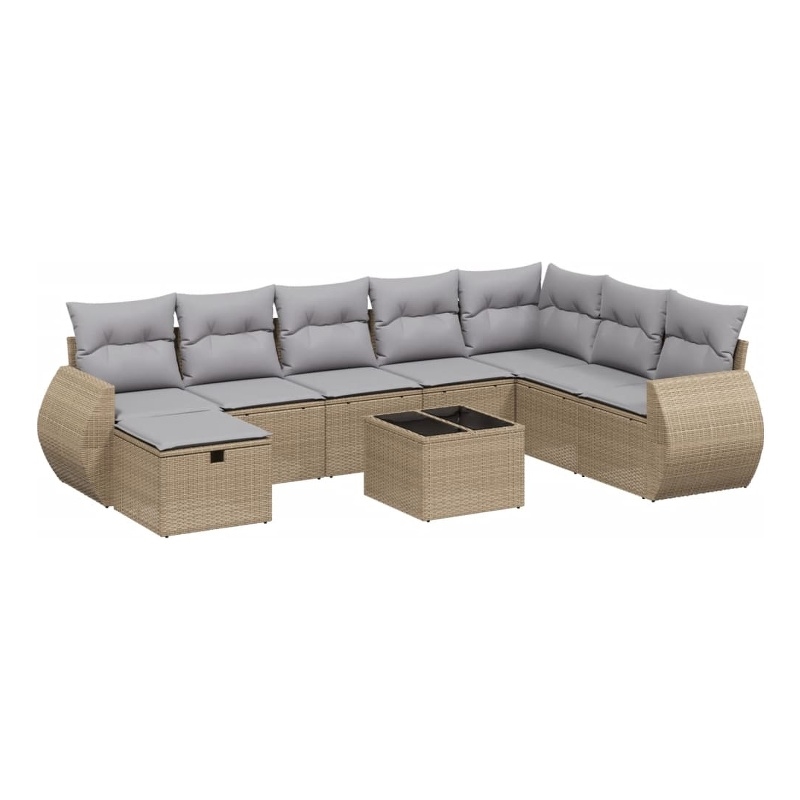 Afuera Living 9 Piece Poly Rattan Small Sofa Set with Removable Covers in Beige