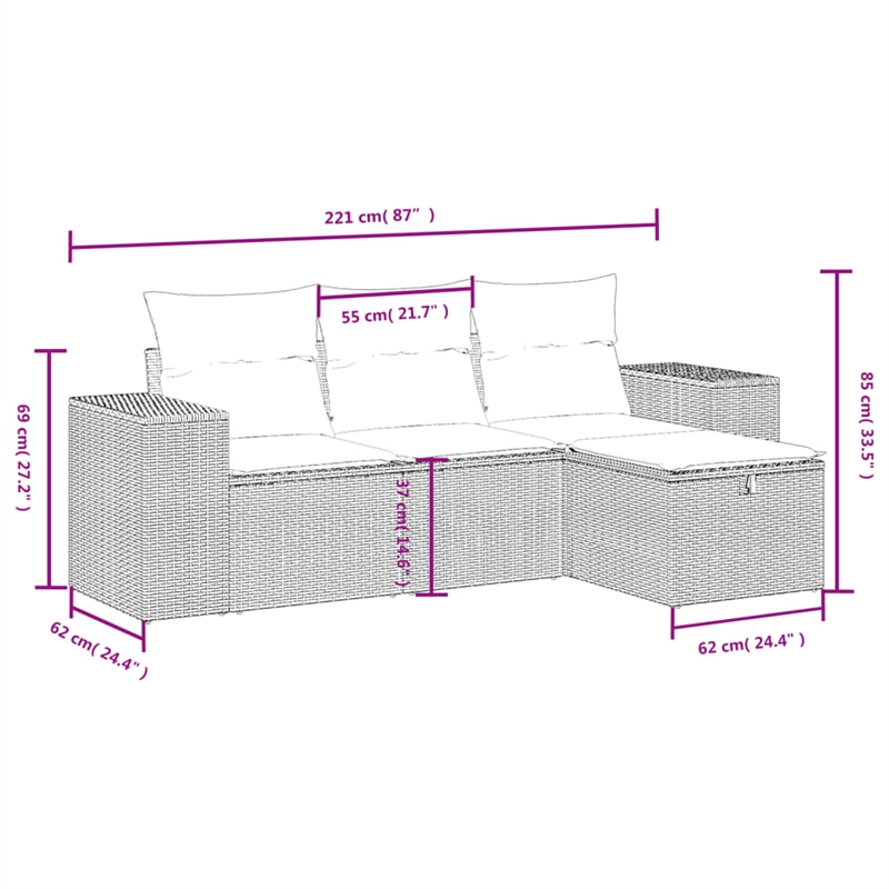 Afuera Living Contemporary 4 Piece Poly Rattan Medium Sofa Set in Beige