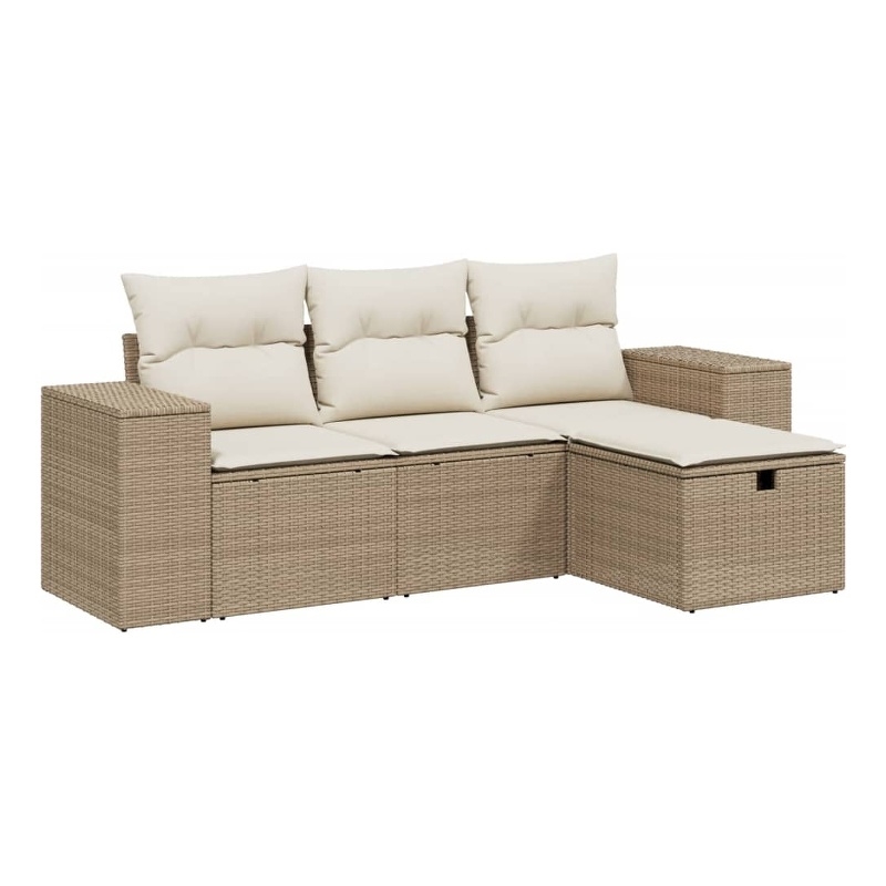 Afuera Living Contemporary 4 Piece Poly Rattan Medium Sofa Set in Beige