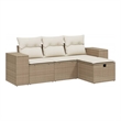 Afuera Living Contemporary 4 Piece Poly Rattan Medium Sofa Set in Beige