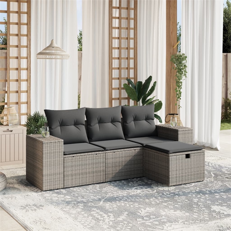 Afuera Living Contemporary 4 Piece Poly Rattan Standard Sofa Set in Gray