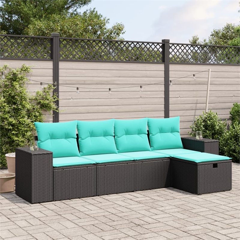 Afuera Living Contemporary 5 Piece Poly Rattan Large Sofa Set in Black