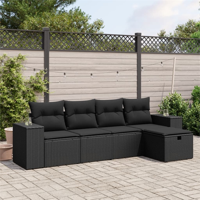 Afuera Living Contemporary Synthetic Poly Rattan Sofa Set in Black