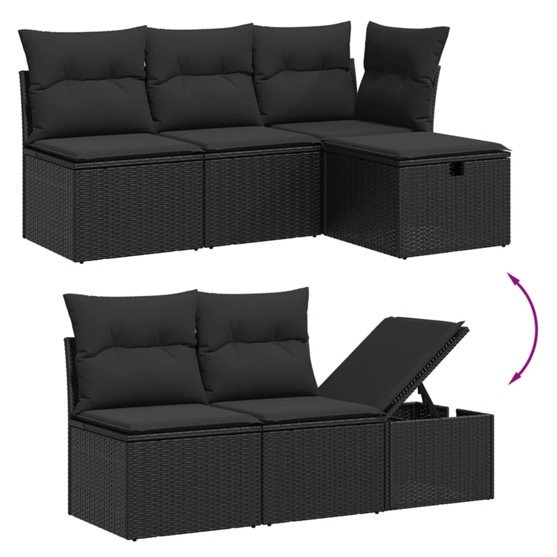Afuera Living Contemporary Synthetic Poly Rattan Sofa Set in Black