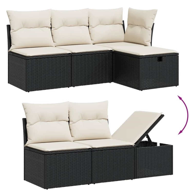 Afuera Living Contemporary 5 Piece Poly Rattan Large Sofa Set in Black