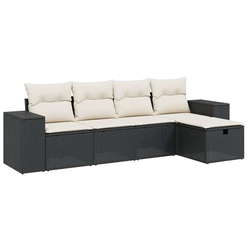 Afuera Living Contemporary 5 Piece Poly Rattan Large Sofa Set in Black