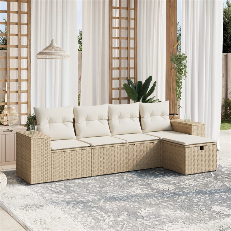 Afuera Living Contemporary 5 Piece Poly Rattan Medium Sofa Set in Beige
