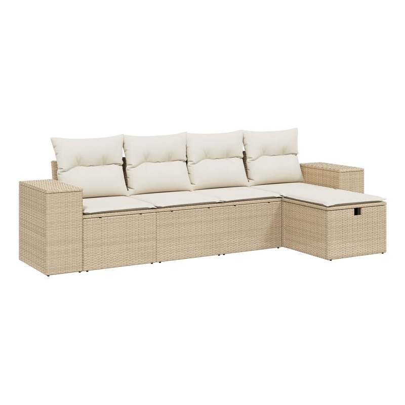 Afuera Living Contemporary 5 Piece Poly Rattan Medium Sofa Set in Beige