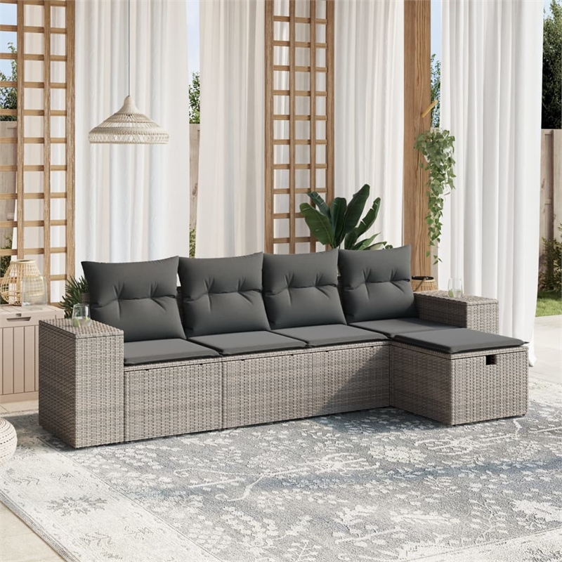 Afuera Living Contemporary 5 Piece Poly Rattan Large Sofa Set in Gray