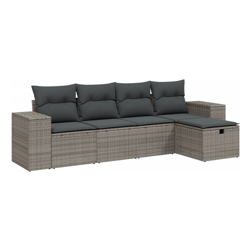 Afuera Living Contemporary 5 Piece Poly Rattan Large Sofa Set in Gray