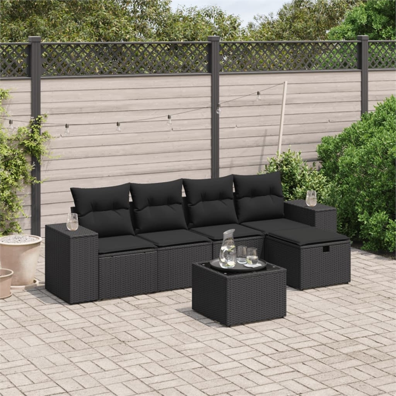 Afuera Living Contemporary 6 Piece Poly Rattan Sofa Set in Black