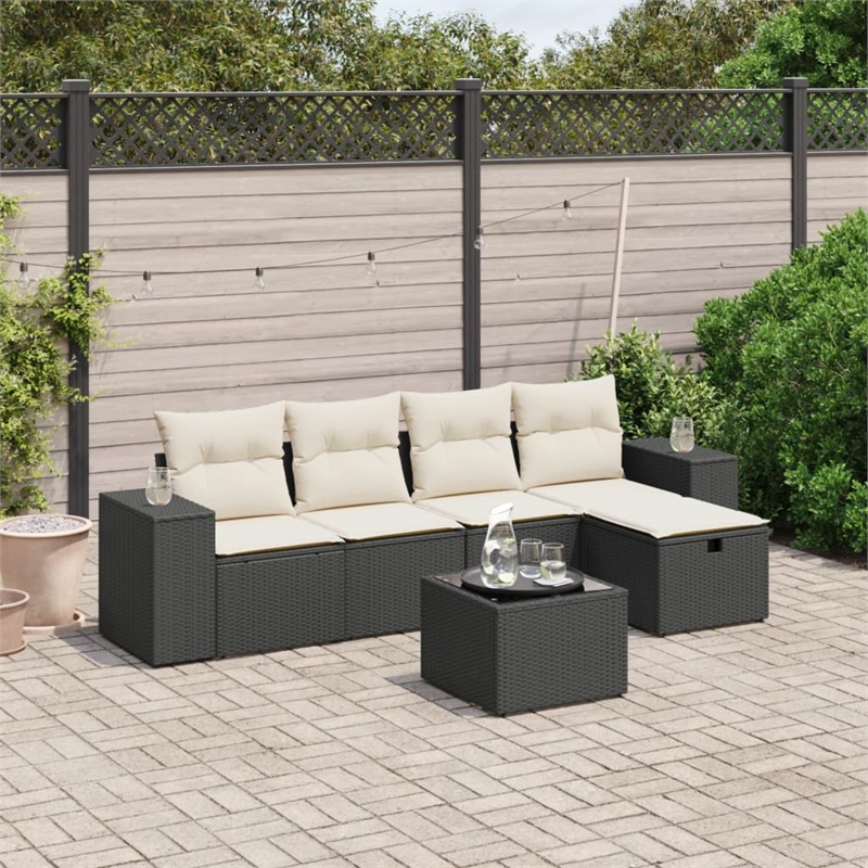 Afuera Living Contemporary 6 Piece Poly Rattan Large Sofa Set in Black