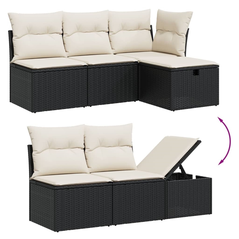Afuera Living Contemporary 6 Piece Poly Rattan Large Sofa Set in Black